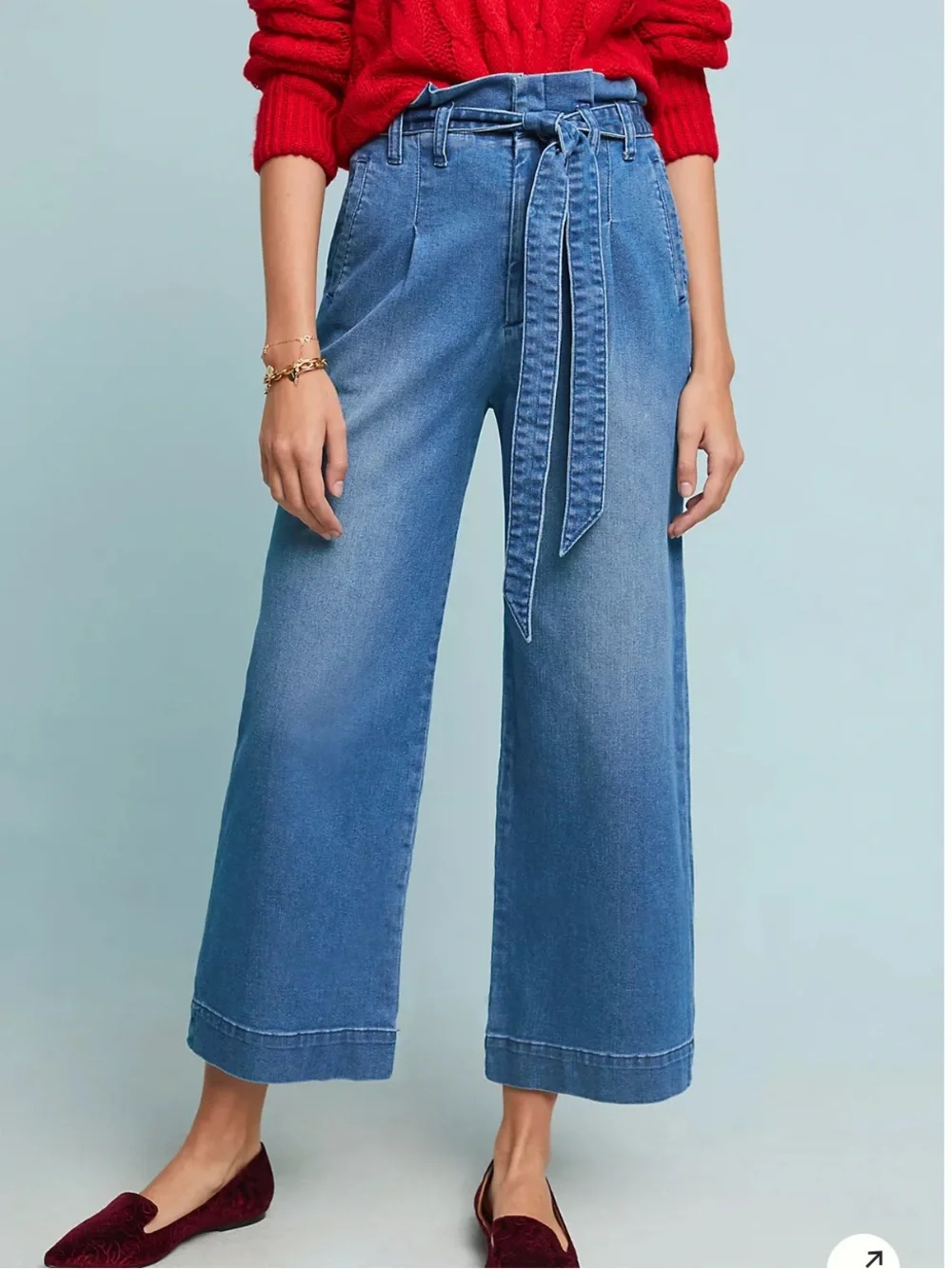 Pilcro Blue High-Rise Wide Leg Tie-Waist Jeans